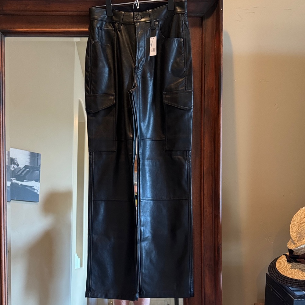 GAP Black Faux Leather Boot Cut Pants NEW 4R